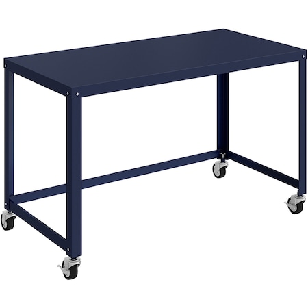Lorell SOHO Mobile Steel Desk, 200lb Capacity, 48" x 24" x 30", Navy LLR18335